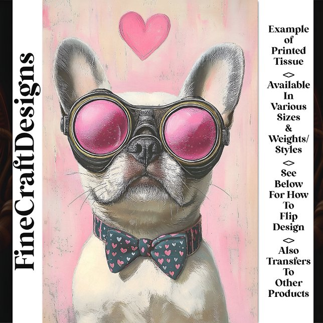Papier Mousseline Steampunk French Bulldog + Heart AR5 Decoupage (Créateur téléchargé)