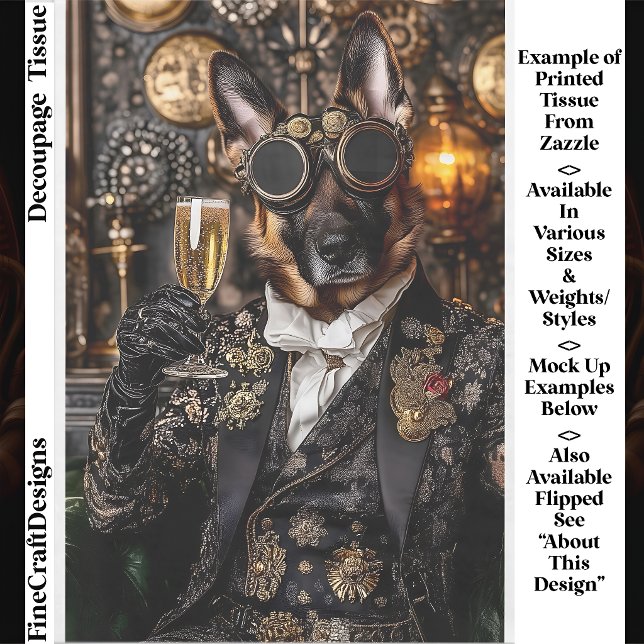 Papier Mousseline Steampunk German Shepherd, Alsacien BT5 Decoupage (Créateur téléchargé)