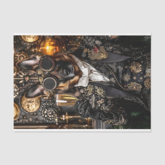 Papier Mousseline Steampunk German Shepherd, Alsacien BT5 Decoupage (Recto)