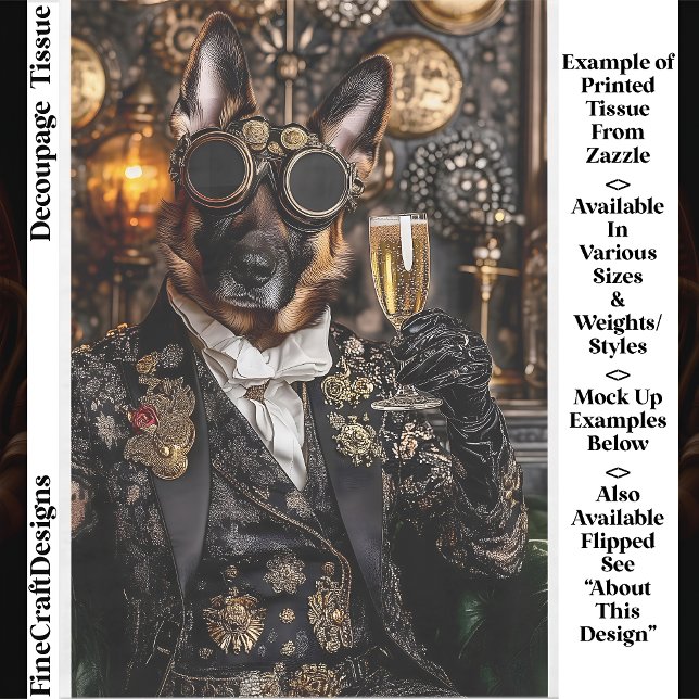 Papier Mousseline Steampunk German Shepherd, Alsatian BT5R Decoupage (Créateur téléchargé)