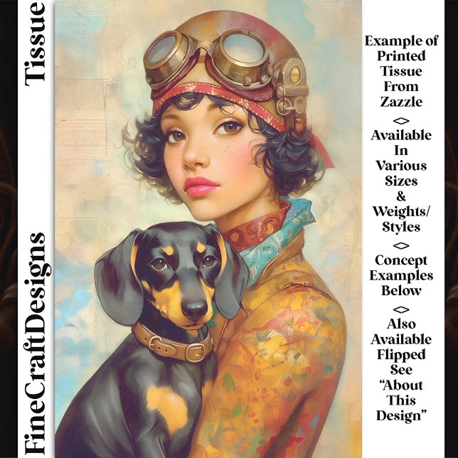 Papier Mousseline Steampunk Girl & Dachshund Chien DH6L Decoupage (Créateur téléchargé)