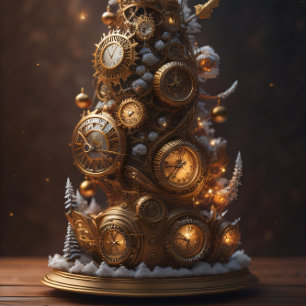Papier Mousseline Steampunk Gold Christmas tree with metal gears
