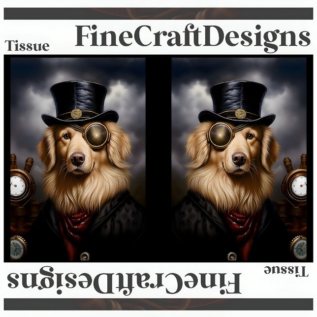 Papier Mousseline Steampunk Golden Retriever Casquette Decoupage RL  (Créateur téléchargé)