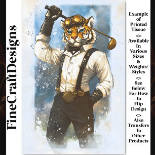 Papier Mousseline Steampunk Golfeur Tigre Aquarelle Découpage BY7