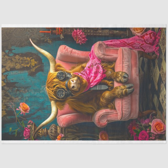 Papier Mousseline Steampunk Highland en Pink Fauteuil Découpage (Recto)