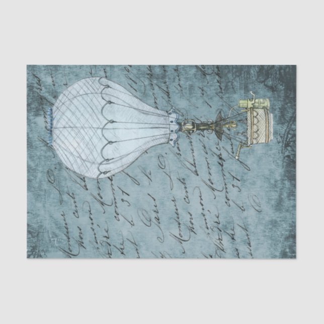 Papier Mousseline Steampunk Hot Air Balloon Dusk Blue écriture manus (Recto)