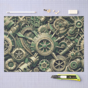 Papier Mousseline Steampunk Industrial Green Clocwork Gears