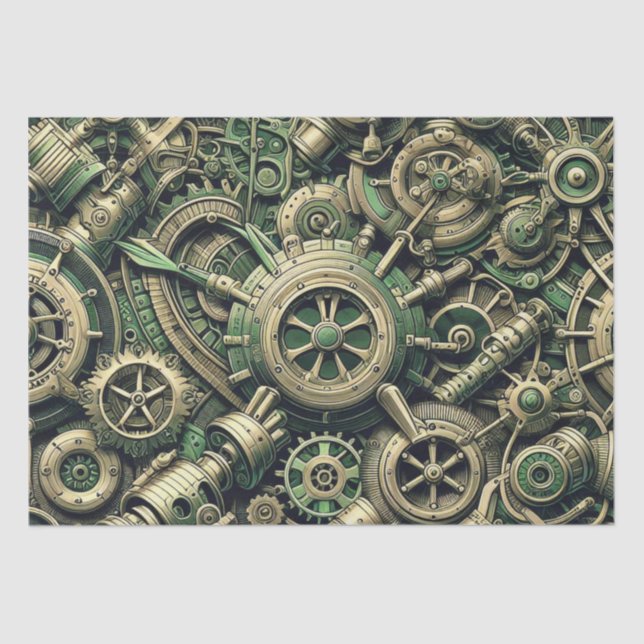 Papier Mousseline Steampunk Industrial Green Clocwork Gears (Recto)