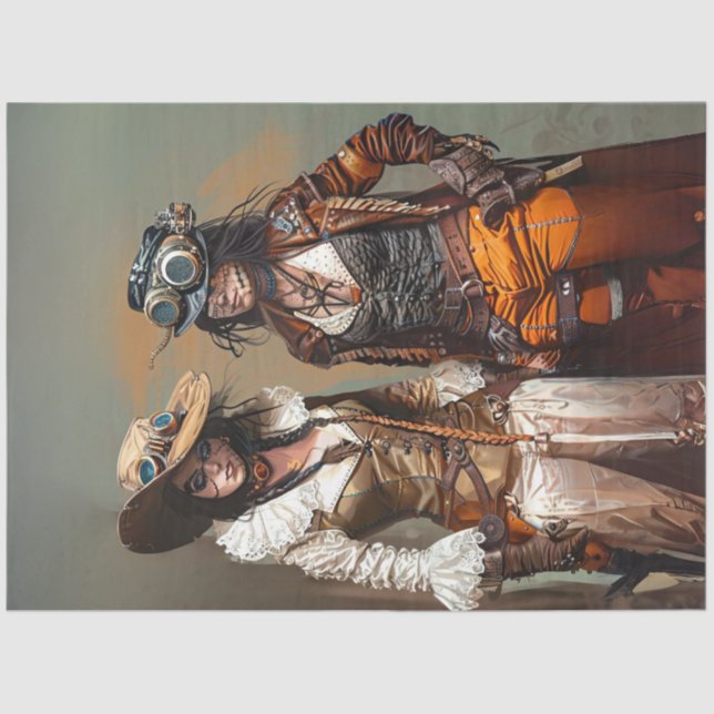 Papier Mousseline Steampunk Ladies Duo Gears and Grooves Decoupage  (Recto)