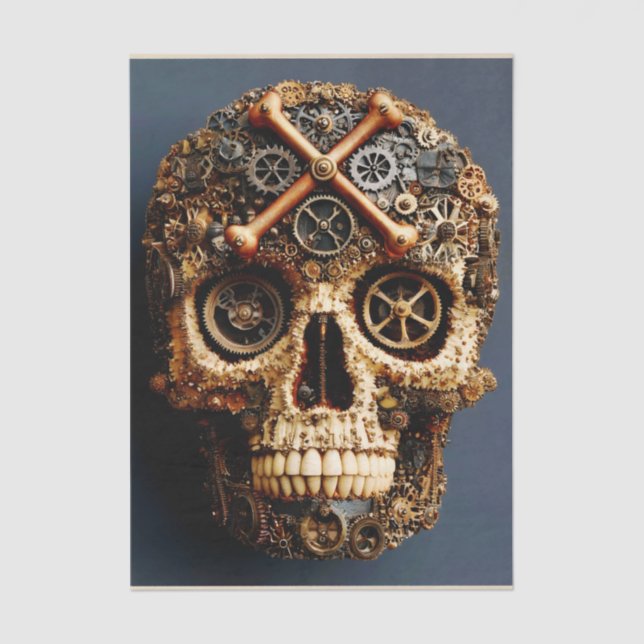 Papier Mousseline Steampunk Mechanical Gothic Skull FF8L Decoupage (Recto)