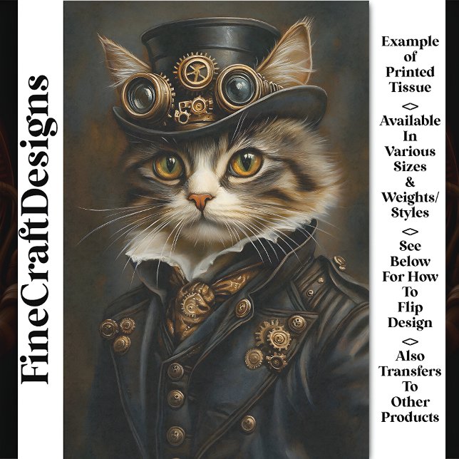 Papier Mousseline Steampunk Mignon Chic Chat Chaton BR5 Découpage (Créateur téléchargé)