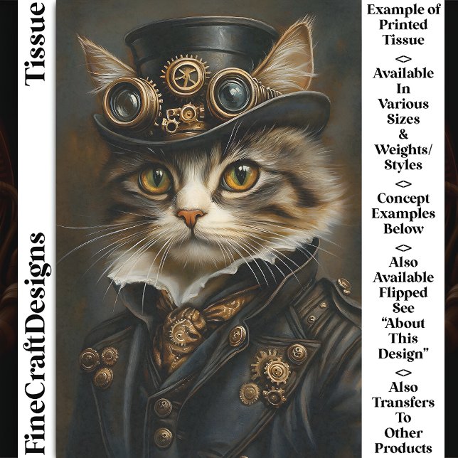Papier Mousseline Steampunk Mignon Chic Chat Chaton BR6 Découpage (Créateur téléchargé)