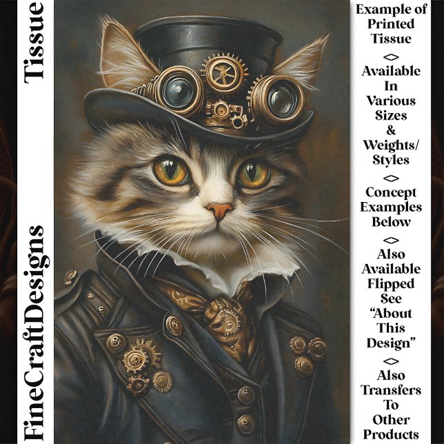 Papier Mousseline Steampunk Mignon Chic Chat Chaton BR6R Découpage (Créateur téléchargé)
