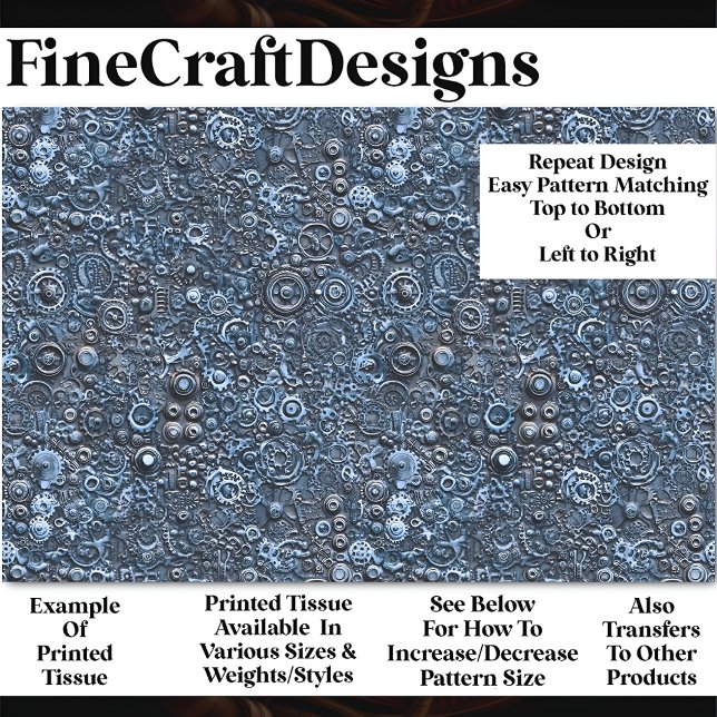 Papier Mousseline Steampunk Motif mécanique Bleu BN2 Découpage (Créateur téléchargé)