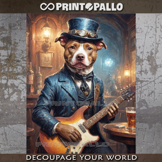 Papier Mousseline Steampunk Pitbull jouer de la guitare dans le pub  (Créateur téléchargé)