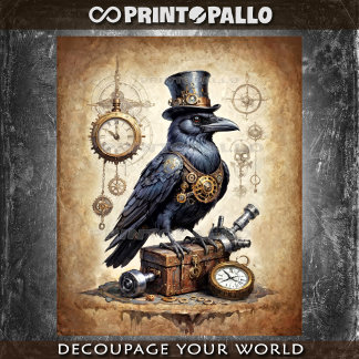 Papier Mousseline Steampunk Raven with top hat and watches