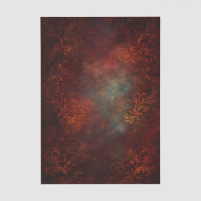Papier Mousseline Steampunk Red Damask Background EZ6 Decoupage (Recto)