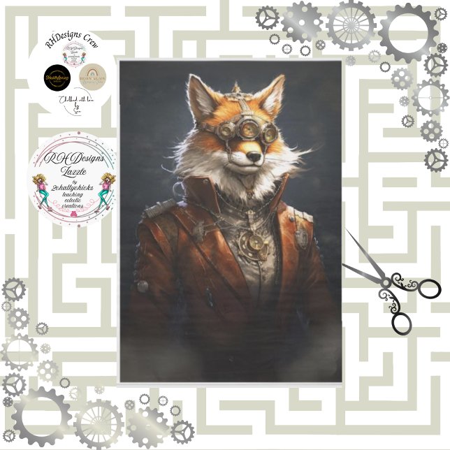 Papier Mousseline Steampunk Red Fox Uniform Decoupage (Créateur téléchargé)