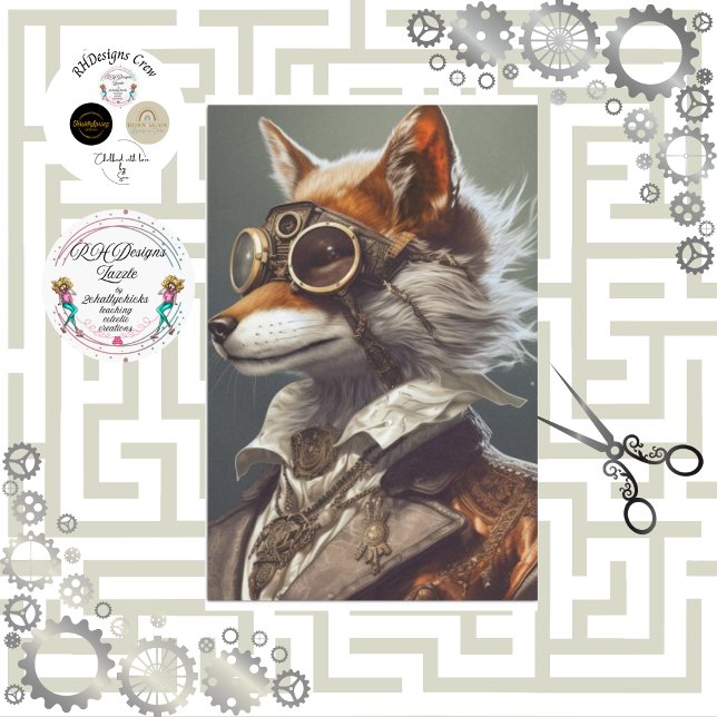 Papier Mousseline Steampunk Red Fox Victorian Style Découpage (Créateur téléchargé)