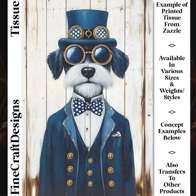 Papier Mousseline Steampunk Schnauzer Chien, Navy Blue DE7 Découpage (Créateur téléchargé)