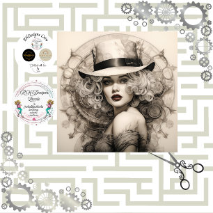 Papier Mousseline Steampunk Sepia Blonde Lady Découpage