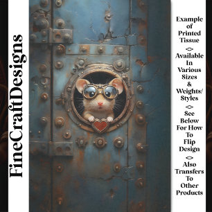 Papier Mousseline Steampunk Souris Blanche & Coeur Rouge BQ1 Découpa