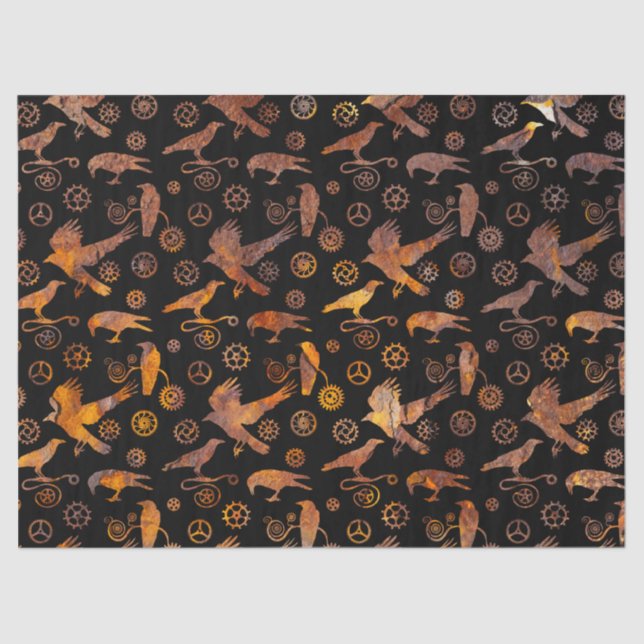 Papier Mousseline Steampunk Super Coloré Rousty Gears and Crows (Recto)