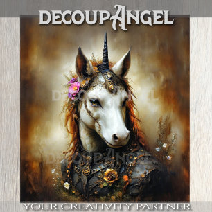Papier Mousseline Steampunk Unicorn & Imaginaire Floral Decoupage