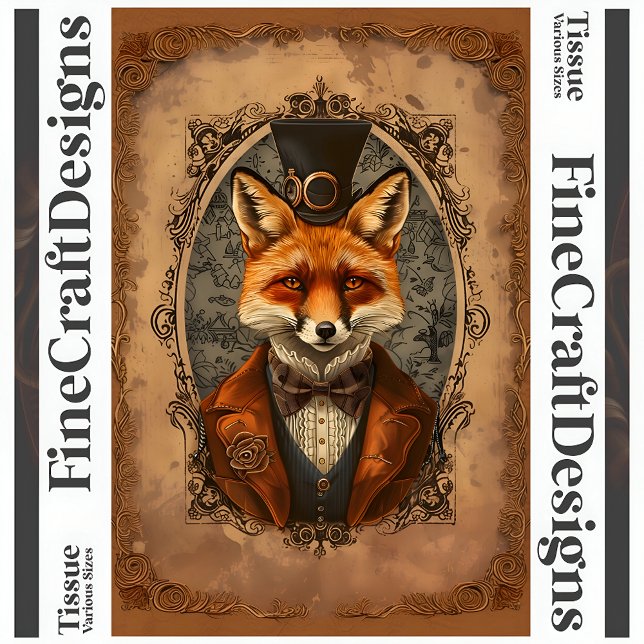 Papier Mousseline Steampunk Victorian Elegant Fox A4L Decoupage (Créateur téléchargé)