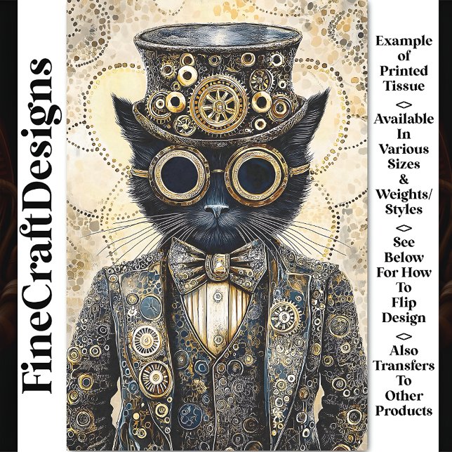 Papier Mousseline Steampunk Victorien riche Chat Noir AB6 Découpage (Créateur téléchargé)