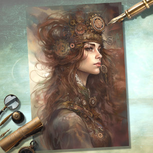 Papier Mousseline Steampunk Woman 1 papier découpage