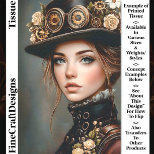 Papier Mousseline Steampunk Woman + Fleurs Portrait CJ4 Découpage