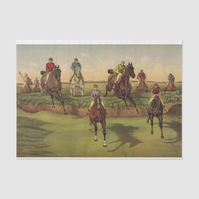Papier Mousseline Steeplechase vintage Thoroughbred Racehores (Recto)