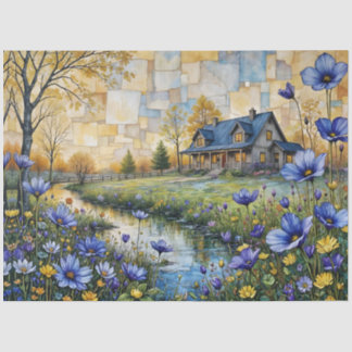 Papier Mousseline Stone Country Farmhouse in Patchwork Floral Valley