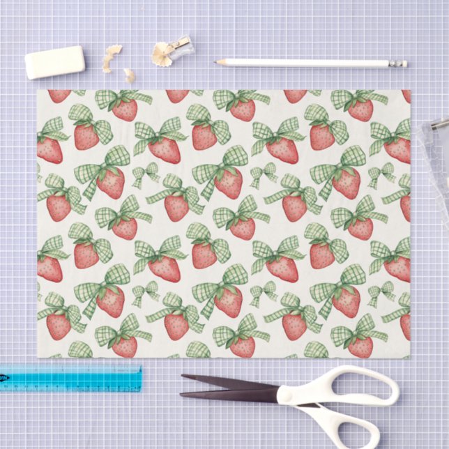 Papier Mousseline Strawberries with Green Bow Birthday (Artisanat)