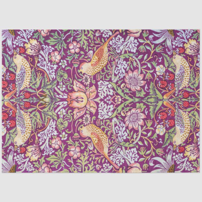 Papier Mousseline Strawberry Thief Red, William Morris (Recto)