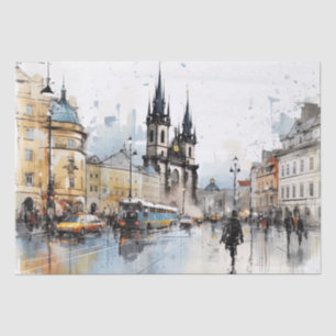 Papier Mousseline Street aquarelle Prague