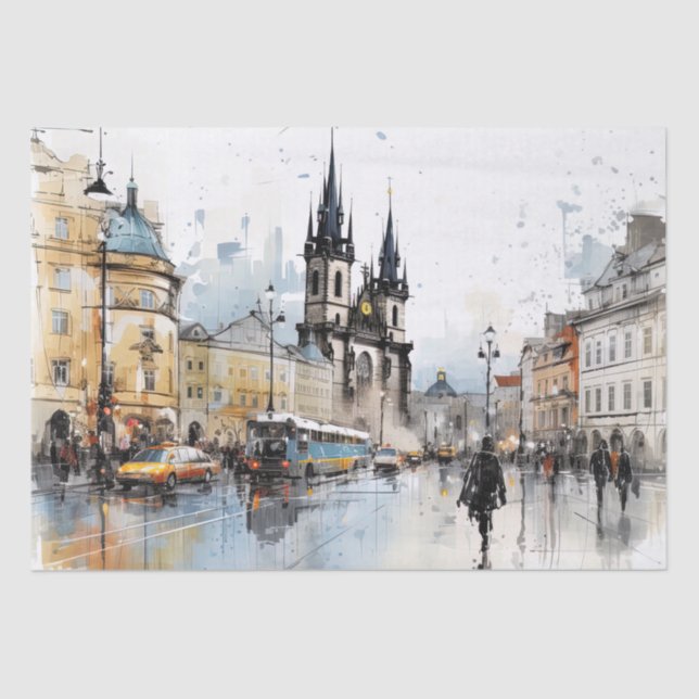 Papier Mousseline Street aquarelle Prague (Recto)