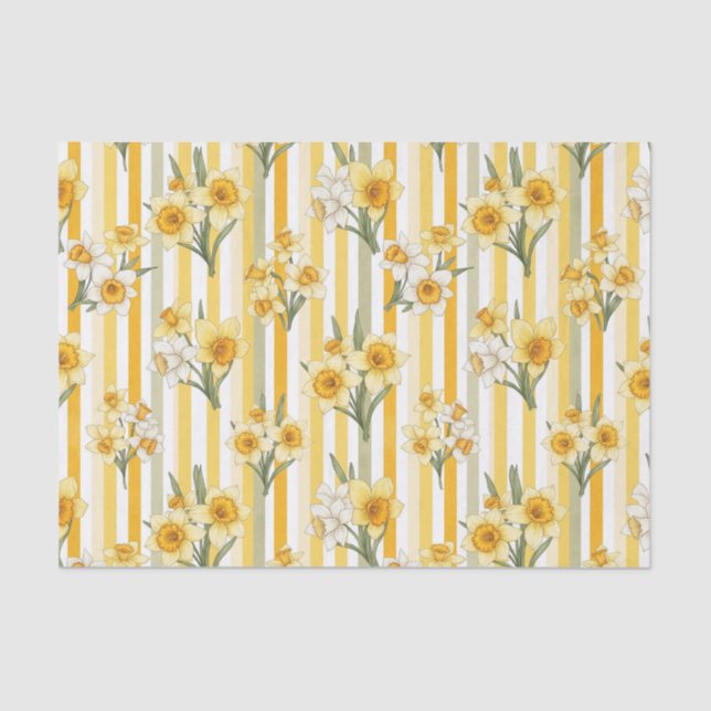 Papier Mousseline Striped Daffodil Floral Pattern (1) (Recto)