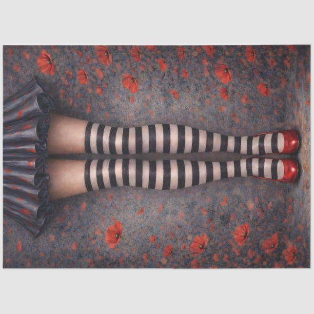 Papier Mousseline Striped Stockings Red Heels Decoupage Paper (Recto)