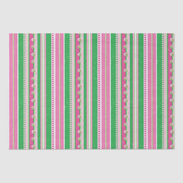 Papier Mousseline Stripes et planètes Abstraites, Rose rose et vert (Recto)