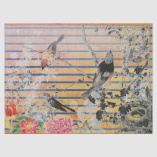 PAPIER MOUSSELINE STRIPES JAUNES ET PAPIER EN TISSU D'OISEAU JAPONAI