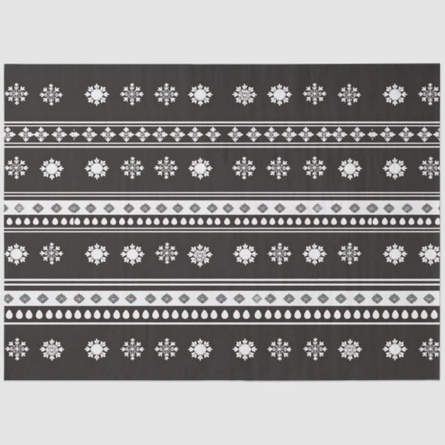 Papier Mousseline Stripes rétro Snowflakes Noir et blanc Noël (Recto)