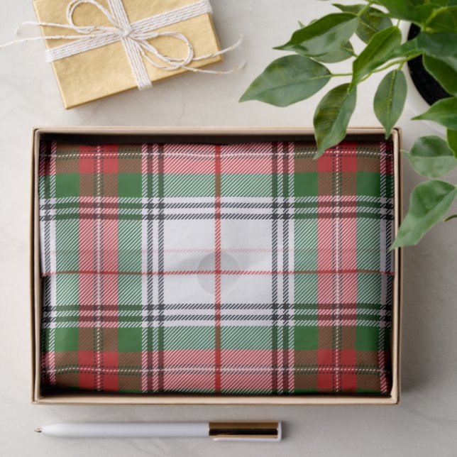 Papier Mousseline Stuart / Stewart tartan blanc rouge vert plaid (Cadeau)