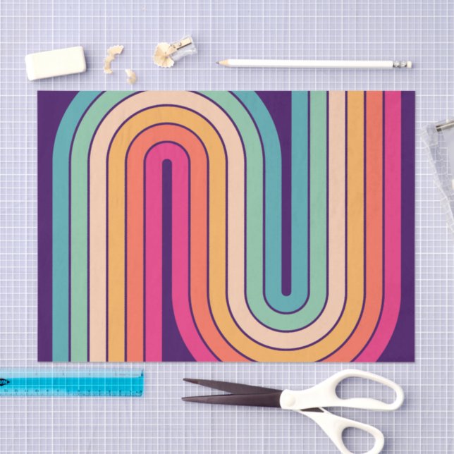 Papier Mousseline Style 1970s Arched Stripes Motif géométrique (Artisanat)