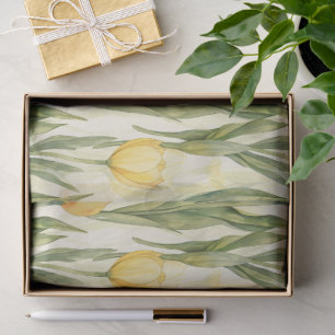 Papier Mousseline Style Aquarelle Tulipes Jaunes Imprimé