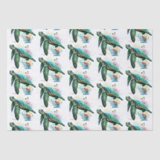 Papier Mousseline Style d'aquarelle sous-marine de tortue marine