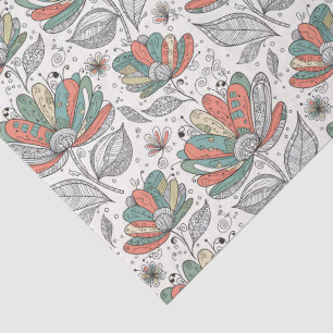 Papier Mousseline Style d'art de gribouillage abstrait floral pêche 