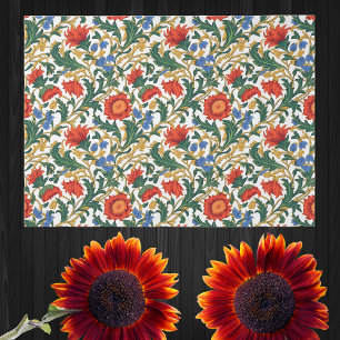 Papier Mousseline Style floral William Morris bleu rouge or vintage