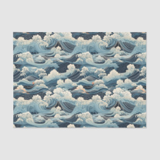 Papier Mousseline Style japonais Vagues océaniques Abstraites Découp